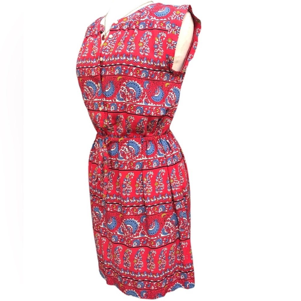 Loft Red And Blue Floral Patterned Sleeveless Dre… - image 4